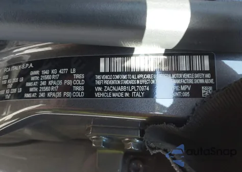 2020 Jeep Renegade Latitude Fwd z USA, uszkodzony, nr VIN ZACNJABB1LPL70974